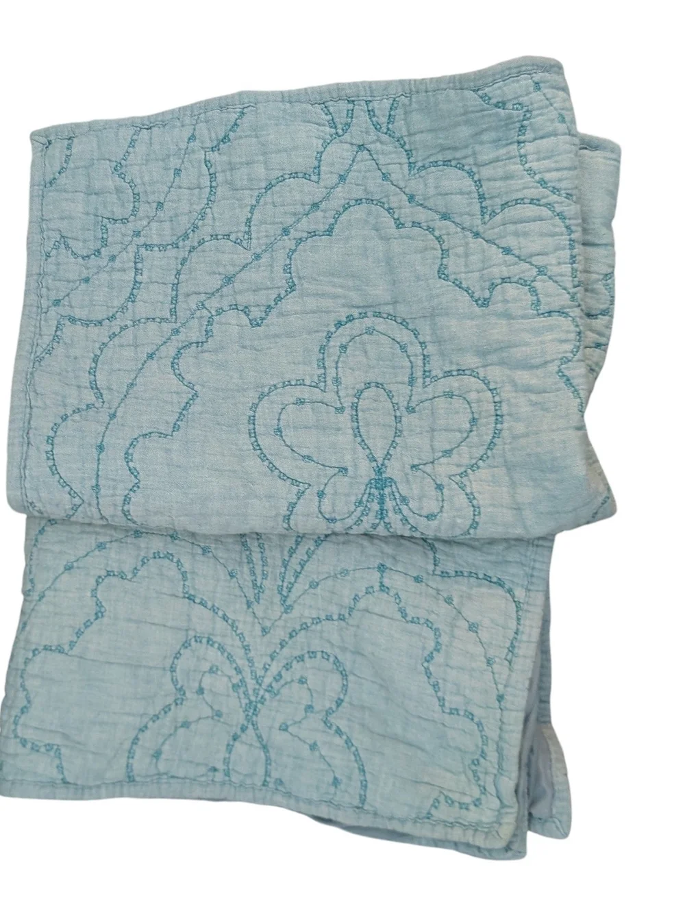 Vintage French Antik Batik Quilted Pillow Shams Pair Blue Cotton Standard Boho